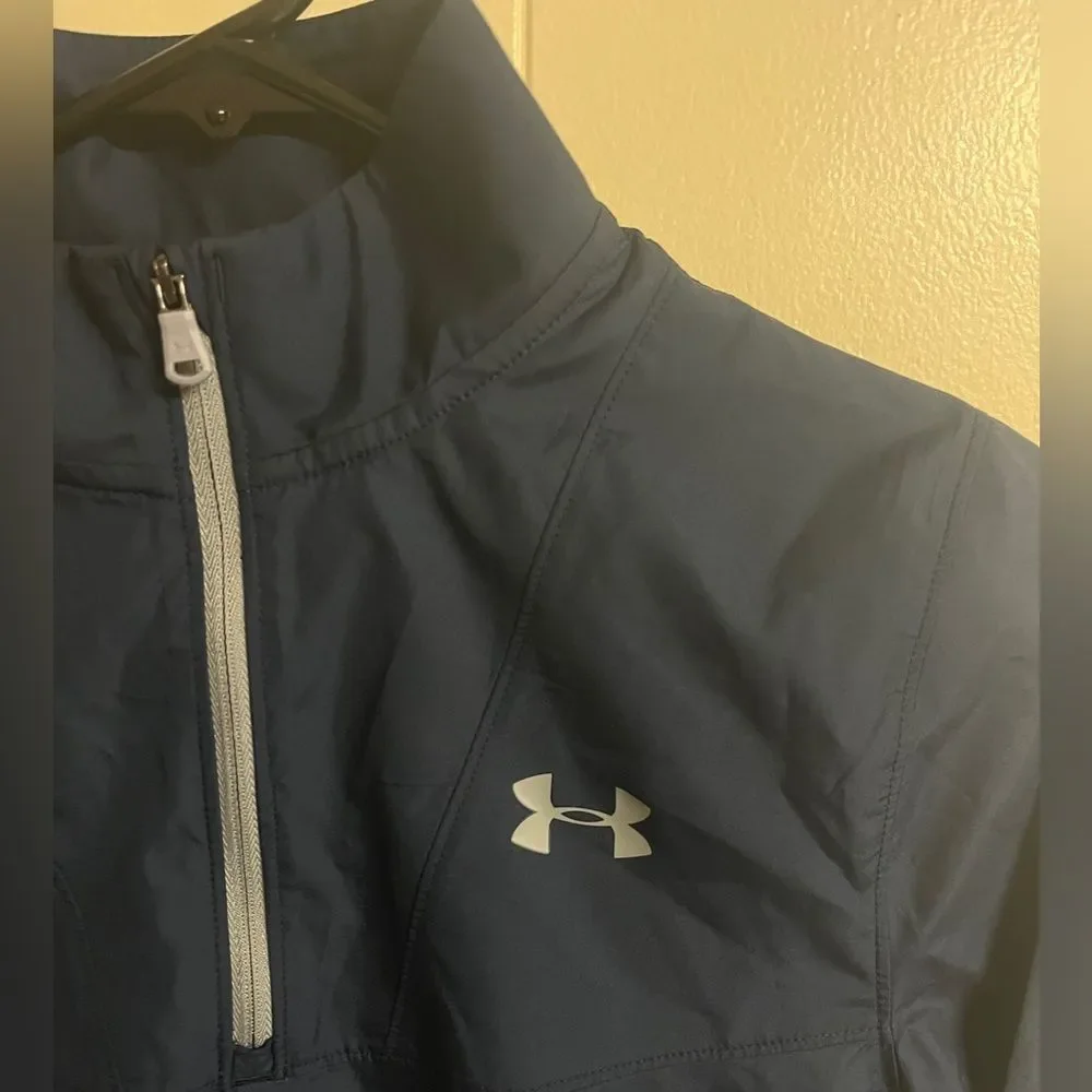 Under Armour Boys Navy Blue Golf Pullover Windstrike Zip Storm Sz M